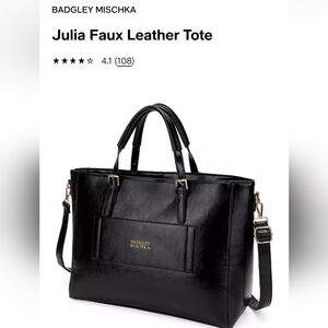 Badgley Mischka Black Faux Leather Julia Tote. GUC